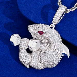 Collier pendentif haltère dragon en argent 925 et moissanite pour homme, style Iced Out, bijoux de musculation - Product Image 1