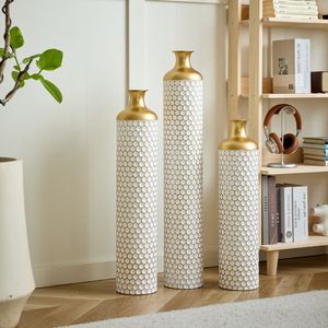Juego de Jarrones de Metal Blanco de Estilo Moderno, Decoración de Piso Grande Esmaltada con Forma de Gota, Juego de 3 Piezas, Decoración del Hogar Elegante - Product Image 5