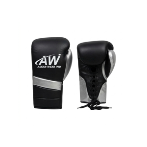 Gants de boxe en cuir noir et argent à lacets, pour adultes, entraînement complet des doigts - Product Image 1
