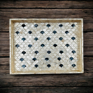 Mother of Pearl Inlay Serving Tray with Fish Scale Pattern, Rectangular MultipurposeTray with <b>Handle</b>, Ideal Gifts - Product Image 3