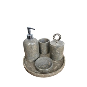 Marble Bathroom Set Four-Piece Round Minimalist Soap Dispenser <b>Toothbrush</b> <b>Holder</b> Tray Easy To Clean - Product Image 3