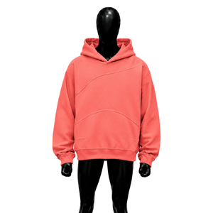 Custom Coral Pink Oversized Hoodie <b>Men</b> Streetwear <b>Pullover</b> With Curved Seam Design Drop Shoulder Casual Fashion Hooded Sweats - Product Image 1