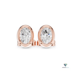 Rose <b>Gold</b> Oval Lab Grown Diamond <b>Pendant</b> and Earring Set in 14K <b>Solid</b> <b>Gold</b>, 2.50 TCW Minimalist Bezel Jewelry Set - Product Image 1