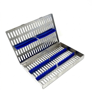 Casete de esterilización dental azul con inserto y cubierta ranurada de acero inoxidable para herramientas dentales para clínicas dentales - Product Image 4