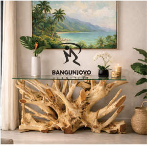 Table console moderne, durable, faite à la main, écologique, en bois massif, en racine de teck, pour salon - Product Image 1