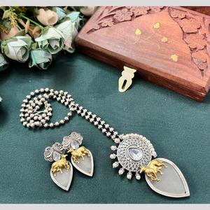 Two Tone Pota Stone <b>Long</b> Necklace Set for Women Elegant Fine Jewelry for Weddings Festivals and Traditional Wear - Product Image 1