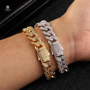 Luxury 12mm iced out cuban link bracelet 18k gold plated brass vvs moissanite prong setting hip hop jewelry for <b>men</b> - Product Image 6