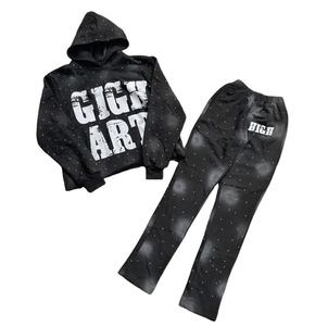 เสื้อฮู้ดสำหรับผู้ชายเสื้อครอปประดับพลอยเทียมซีดจางทรงหลวมโอเวอร์ไซส์จากกรดดิบ - Product Image 1