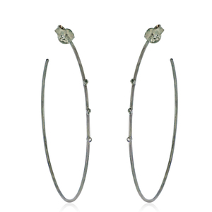 Pendientes de Aro Grandes Finos Hechos a Mano de Plata 925 Oxidada con Diamantes Naturales Engastados en Bisel, Joyería Fina al por Mayor - Product Image 4