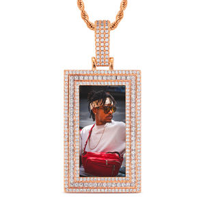 Sterling Silver Lab Grown Diamond Rectangle <b>Memory</b> Pendant Iced Out Photo Frame Picture Pendant Necklace Charm for Men Women - Product Image 1