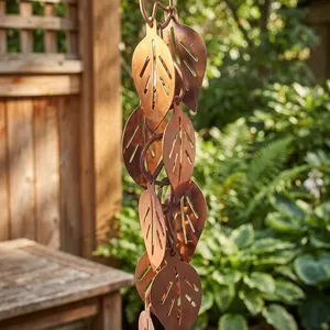 Chaîne de pluie décorative en forme de feuille, finition cuivre naturel, pour gouttière, jardin, patio, porche, extérieur de la maison - Product Image 5