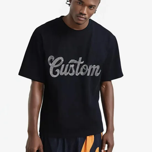 Camiseta de punto ligera personalizada con pedrería, 100% algodón, estilo streetwear ecológico, corte holgado, con costuras en el entrepierna para hombre - Product Image 4