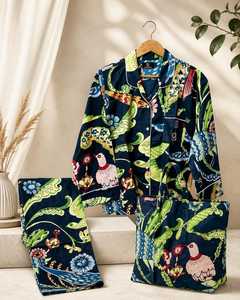 Women's Floral Print 100% Cotton Soft Casual Summer Long Sleeve <b>Two</b> <b>Piece</b> Drawstring Closure ODM Pajama <b>Set</b> Nightwear <b>Lounge</b> <b>Set</b> - Product Image 5