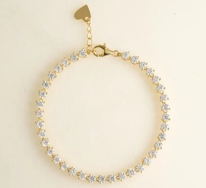 Pulsera de tenis de moissanita de corte redondo de lujo, estilo hip hop, con incrustaciones de diamantes VVS, cadena de oro brillante, regalo - Product Image 1