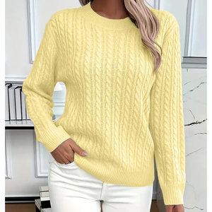 Suéter Casual Holgado de Manga Larga para Mujer, Tejido de Cable, Color Liso, Anti-Pilling, Anti-Arrugas, Suave - Product Image 4