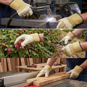 Gants de travail en cuir de vachette grainé, durables, avec manchette caoutchoutée, protection robuste, gants de sécurité industriels - Product Image 4
