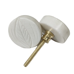 Perilla de puerta de piedra grabada con hojas, tiradores redondos para cajones de armarios, herrajes, tiradores y perillas para muebles de cocina - Product Image 1