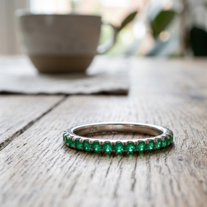 925 <b>Silver</b> Emerald Cut Green Emerald Trendy <b>Eternity</b> <b>Ring</b> Vintage Micro Insert Channel Set Fine Jewelry for Women Wedding Gift - Product Image 1