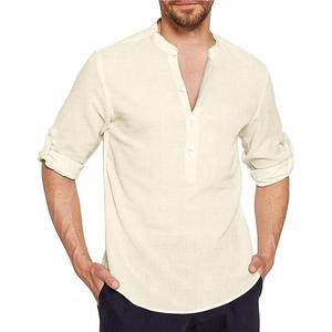 Chemise décontractée homme OEM 2026 en coton et lin, col montant, manches longues, infroissable, satinée, simple boutonnage, été - Product Image 4