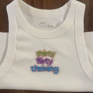 Thirty Flirty Thriving Lettering <b>Beaded</b> Embroidery White Tank Top Cotton Ribbed Fabric Summer Sleeveless Vest Women Clothing - Product Image 1