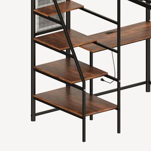 Full-Size Loft Metal <b>Bed</b> with <b>LED</b> Lighting and Charging Station for Bedroom and Dormitory Black Color - Product Image 3