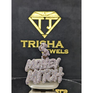 Pendentif plaque nominative Premium « MONEY MITOH » en Moissanite VVS et Argent Sterling 925, style Hip Hop Iced Out, par Trisha Jewels - Product Image 1