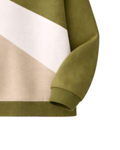Sweat-shirt à col zippé pour femme, vert olive, beige, blanc, blocs de couleur diagonaux, en polaire, pull décontracté, chaud pour l'hiver, coupe ample - Product Image 6