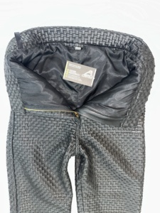 Pantalon d'hiver pour homme en cuir véritable noir, respirant, mi-lourd, avec fermeture éclair, plissé devant, coupe droite, taille mi-haute, style motard - Product Image 5