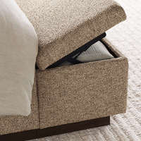 Cama Moderna con Plataforma Tapizada y Tallada a Mano, con Tela Tejida y Base de Madera Sólida, Muebles de Dormitorio Minimalistas de Lujo