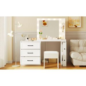 Tavolo da Trucco da 140 cm con Luci Hollywood, Mobile Laterale Regolabile e 5 Cassetti Portaoggetti, 2 Ripiani - Marca Mo - Product Image 3