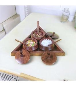 <b>Wooden</b> Spice Jar Set With Carved Lid Traditional Kitchen Storage Container 8 <b>Piece</b> - Product Image 3