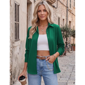 Blusa informal elegante para mujer, camisa de manga larga con botones, blusa elegante para el trabajo, para la oficina y el uso diario - Product Image 3