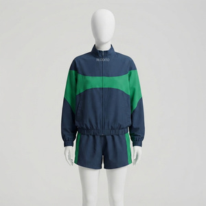Women's <b>Navy</b> Green Solid High Street Style Sporty 2-Piece Shorts Set Hooded Full Sleeve Regular Fit Winter Wear 100% Patches - Product Image 1