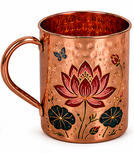 Mug en cuivre martelé fait main avec motif émaillé Fleur de Lotus |   Mug à Moscow Mule spirituel |   Vaisselle décorative en cuivre, cadeau - Product Image 2