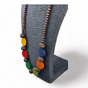 Collar de cuentas de madera con discos coloridos para la oración, estilo budista, joyería unisex - Product Image 2