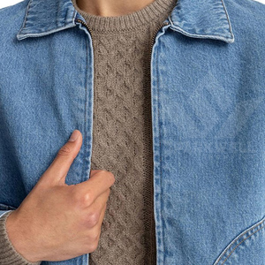 Veste en jean bleu clair zippée pour homme, col rabattu, manches longues, coupe décontractée, légère, streetwear, vêtement d'extérieur pour le printemps - Product Image 5