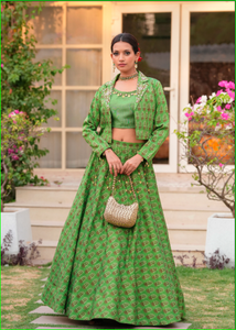 Ensemble Lehenga et veste Tota vert, magnifique collection tendance de Lehenga Choli traditionnels pour mariage - Product Image 3