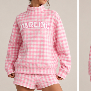 Sweat-shirt col roulé jaune à carreaux pour femme, tricoté décontracté à manches longues avec imprimé lettres sur le devant, idéal pour le printemps - Product Image 4