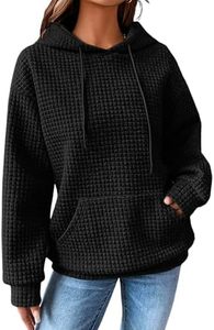 Sudadera con Capucha Unisex Negra de Punto Waffle, Corte Regular, Estilo Casual para Otoño, con Bolsillos, Material de Felpa - Product Image 4