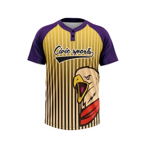 Amarillo Púrpura Béisbol 2 Botones Jersey Diseño Equipo de transferencia de calor Logo Dos en uno - Product Image 1