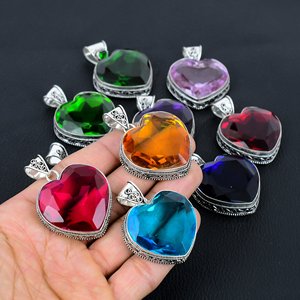 Assorted Gemstone <b>Heart</b> Shaped Pendant Crystal <b>Heart</b> <b>Charm</b> 20mmx20mm Everyday Wear Bulk Lots Wholesale, Beautiful gift for her - Product Image 2