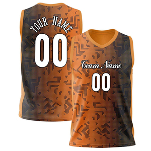 Maillot de basket personnalisé sans manches col en V orange et noir, impression sublimée, polyester respirant, pour homme adulte, toutes saisons 2027 - Product Image 2