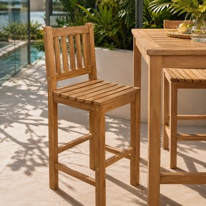 Solid Teak Wood Outdoor Bar Chair Patio Garden High <b>Stool</b> Natural Wooden <b>Dining</b> Seating - Product Image 5