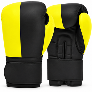 Guantes de Boxeo Unisex de PVC con Cierre de Muñeca, Color Amarillo y Negro, Hechos en Pakistán - Product Image 1