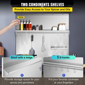 Campana extractora de acero inoxidable de 30x30,7 pulgadas, Protector de pared, estante colgante, placa contra salpicaduras plateada, estante de almacenamiento incorporado, muebles de cocina - Product Image 5