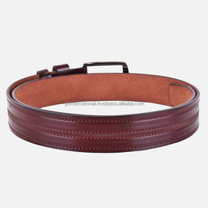 Ceinture décontractée en cuir marron premium cousue fantaisie pour hommes avec ceinture élégante à boucle en laiton nickel noir pour unisexe - Product Image 5