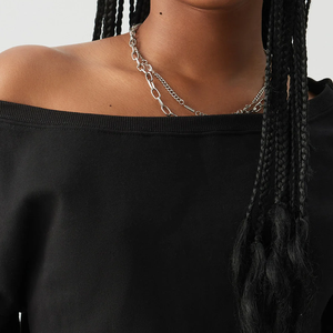 Sudadera Urbana Acogedora de Lujo para Mujer, Oversize, de un Solo Hombro, de Lana, con Lavado Ácido, Transpirable, Estilo Casual para Invierno y Otoño - Product Image 2