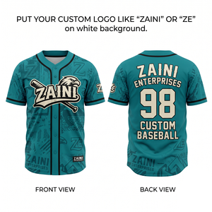 Maillot de baseball unisexe 180 GSM en polyester interlock, bleu sarcelle avec passepoil noir, logo personnalisé sublimé et brodé, tenue d'équipe à séchage rapide - Product Image 1