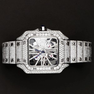 Reloj de Lujo con Movimiento Automático Digital, Correa de Acero Inoxidable, Plata 925, Estilo Hip Hop, Completamente Cubierto de Diamantes Moissanite VVS - Product Image 3