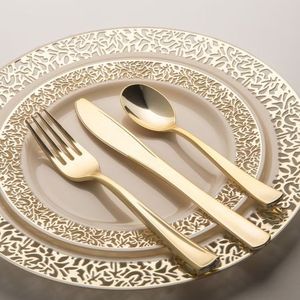 Ensemble de couverts de luxe vintage en or, 5 pièces, cuillère, fourchette, couteau en acier inoxydable, pour hôtel, restaurant, salle à manger - Product Image 1